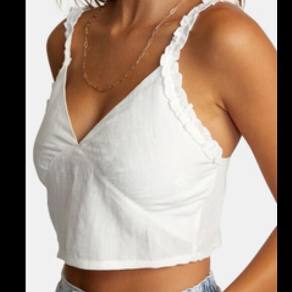 RVCA SWEETHEART TANK NWT STRAPPY CROP TOP WITH RUFFLES ELASTICATED BACK - Picture 1 of 4